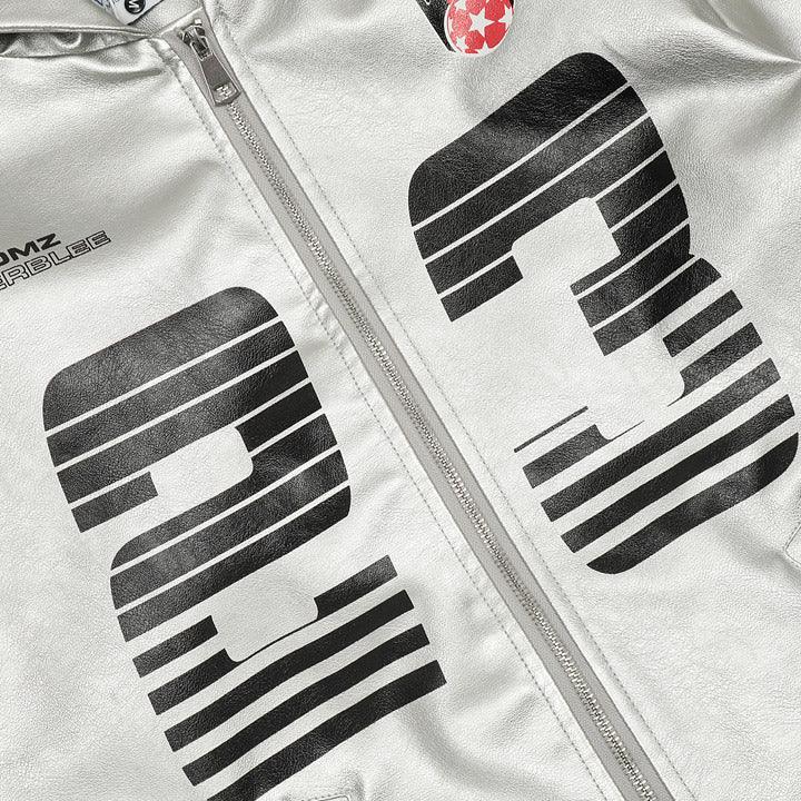 Tntwear® Silver Faux Leather Zipper Hoodie 23 Print - tntwear1