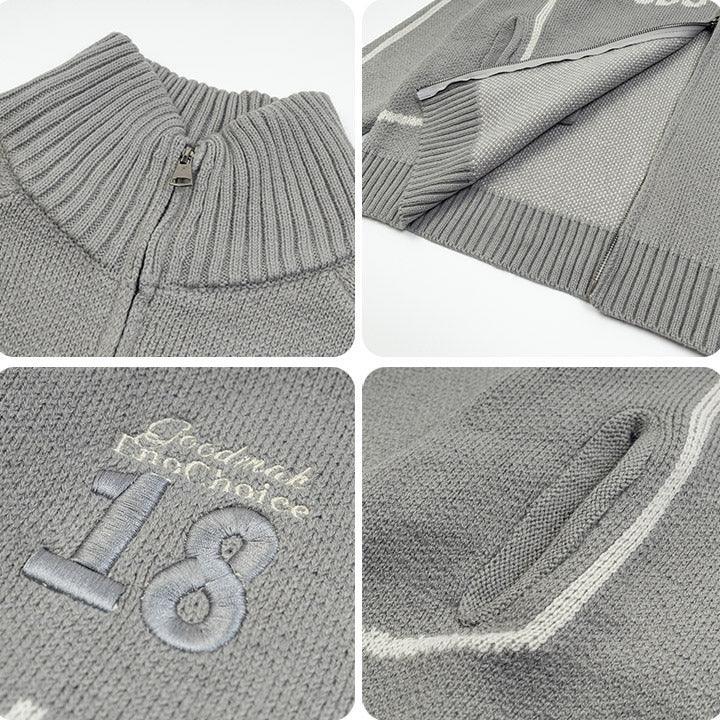 Tntwear® High Neck Zipper Knit Sweater Letter Patch - tntwear1