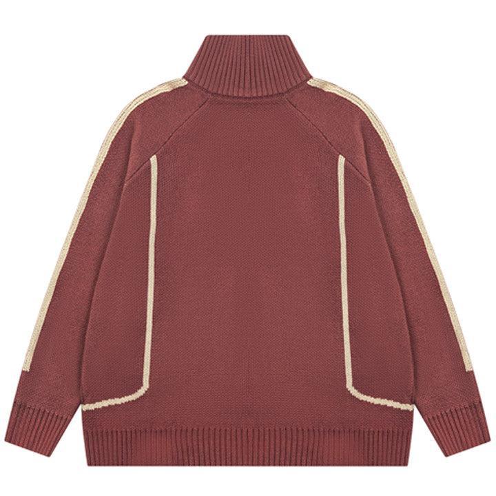 Tntwear® High Neck Zipper Knit Sweater Letter Patch - tntwear1