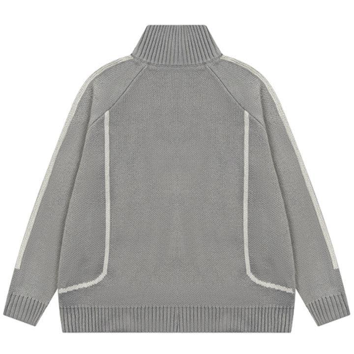 Tntwear® High Neck Zipper Knit Sweater Letter Patch - tntwear1