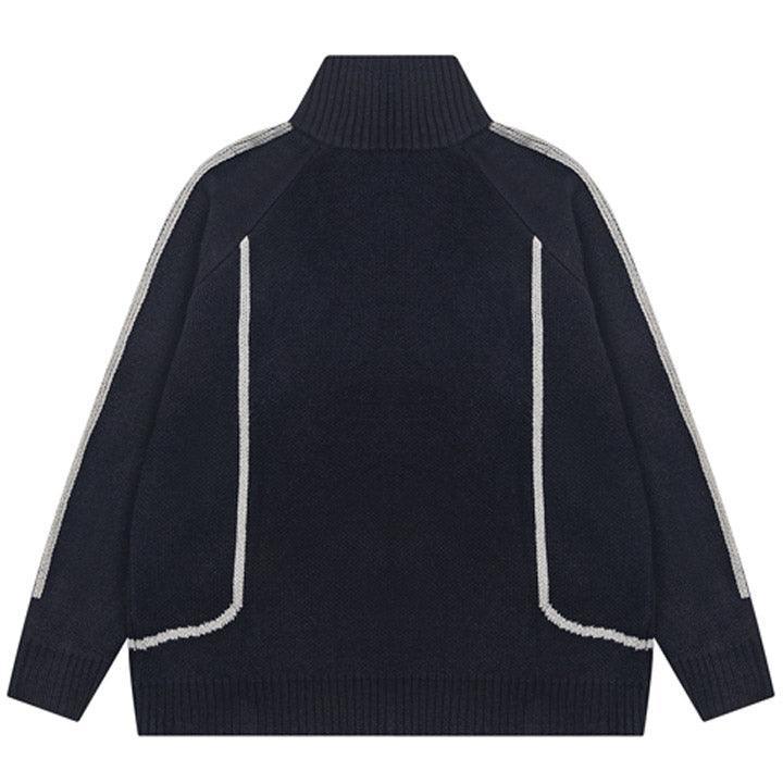 Tntwear® High Neck Zipper Knit Sweater Letter Patch - tntwear1